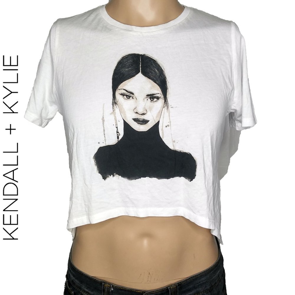 4/$20 Kendall + Kylie Watercolor Portrait Crop Top